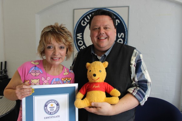 Deb Hoffmann at Guinness World Records Headquarters in London England with editor Craig