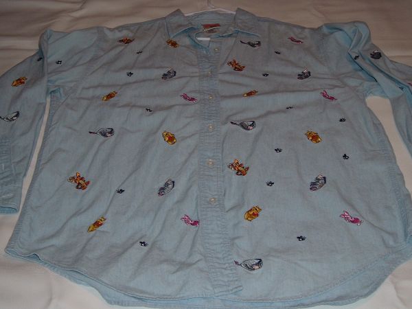 I love this long sleeve jean Multi-Character embroidered shirt with the 