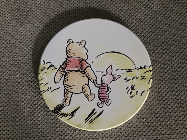 Coaster - Pooh and Piglet walking Hand in Hand toward the sunset