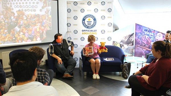 Deb Hoffmann at Guinness World Records Headquarters in London England with editor Craig